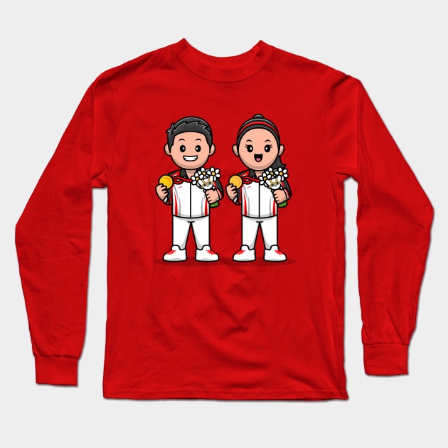 Cute Boy And Girl Winning Champion Cartoon Long Sleeve T-Shirt by Catalyst Labs